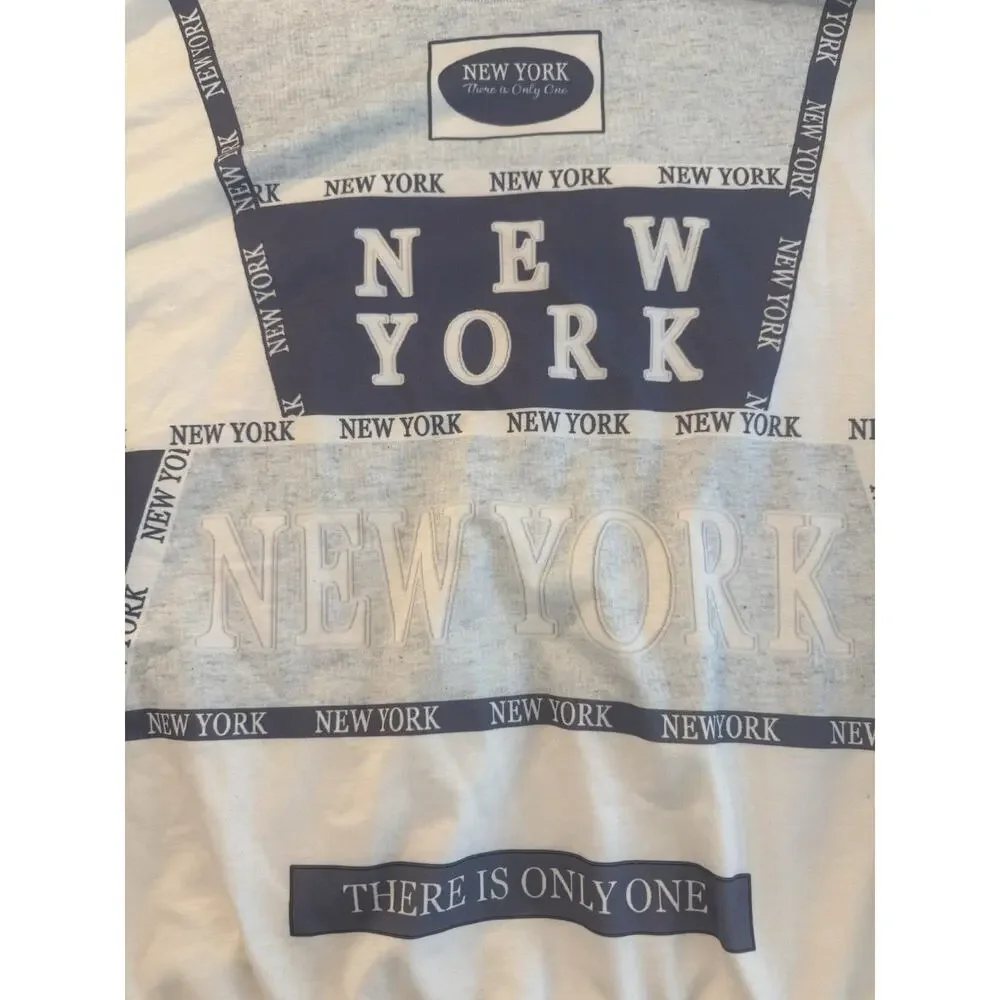 Rovax Crew Neck Sweatshirt Blue New York Loose Fit Drop Shoulder Women's Large